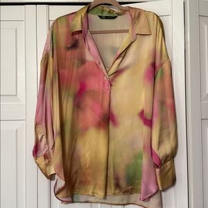 Zara Sheer Blouse with Pink and Yellow Hues